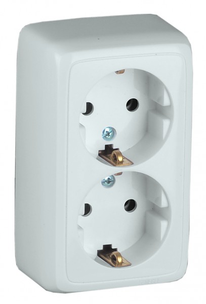 Розетка наружная 2-ая/заземл. HEGEL (белая)
