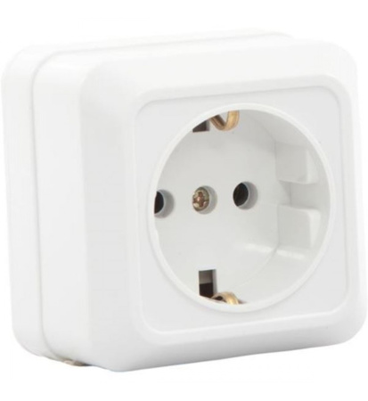 Розетка наружная 1-ая. с зазем. (Олимп, белая) "