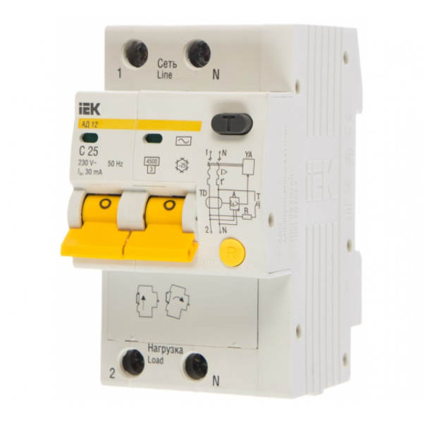 Выкл/автоматич/диференц 2 - полюса ИЕК 25 А (АД)