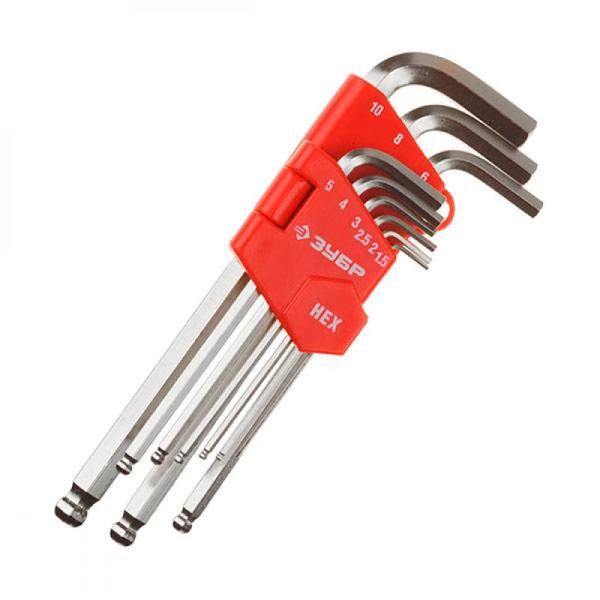 Набор угловых шестигранников, шар, 2(1,5)-10мм, 8(9)шт.(Ю)*