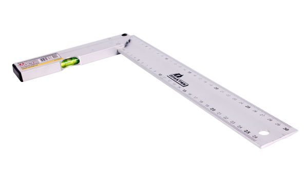 Угольник столярный Практик/ TOOLAS 300 мм. Алюминиевый/уровень