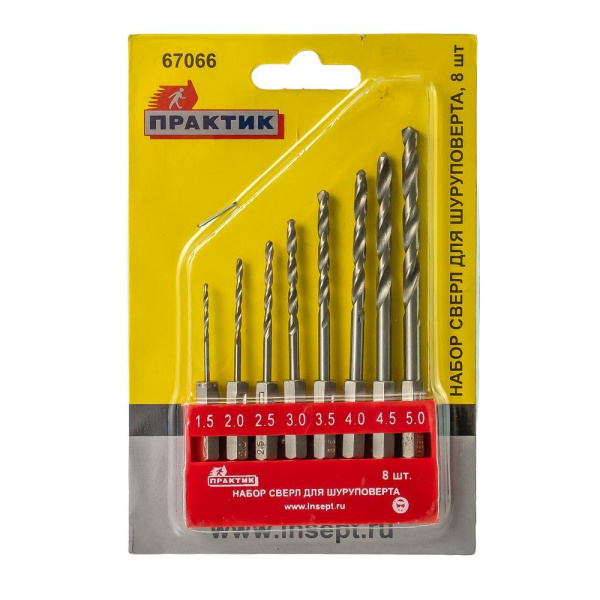 Набор сверел с шетигранным хвостовиком 8 шт.