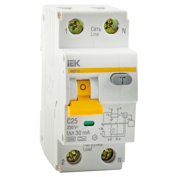 Выкл/автоматич/диференц 1п + N ИЕК 25 А (АВДТ)