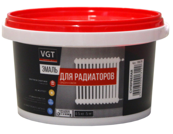 Краска Эмаль ВД-АК-1179 д/отоп приб акрил супербел 0,5 кг