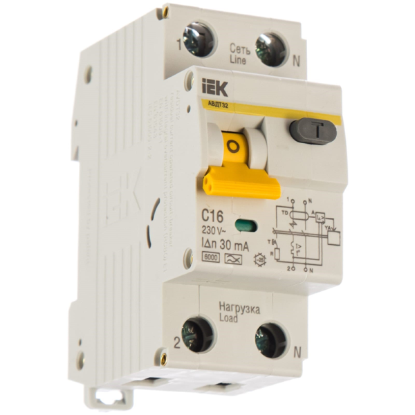 Выкл/автоматич/диференц 1п + N ИЕК 16 А (АВДТ)